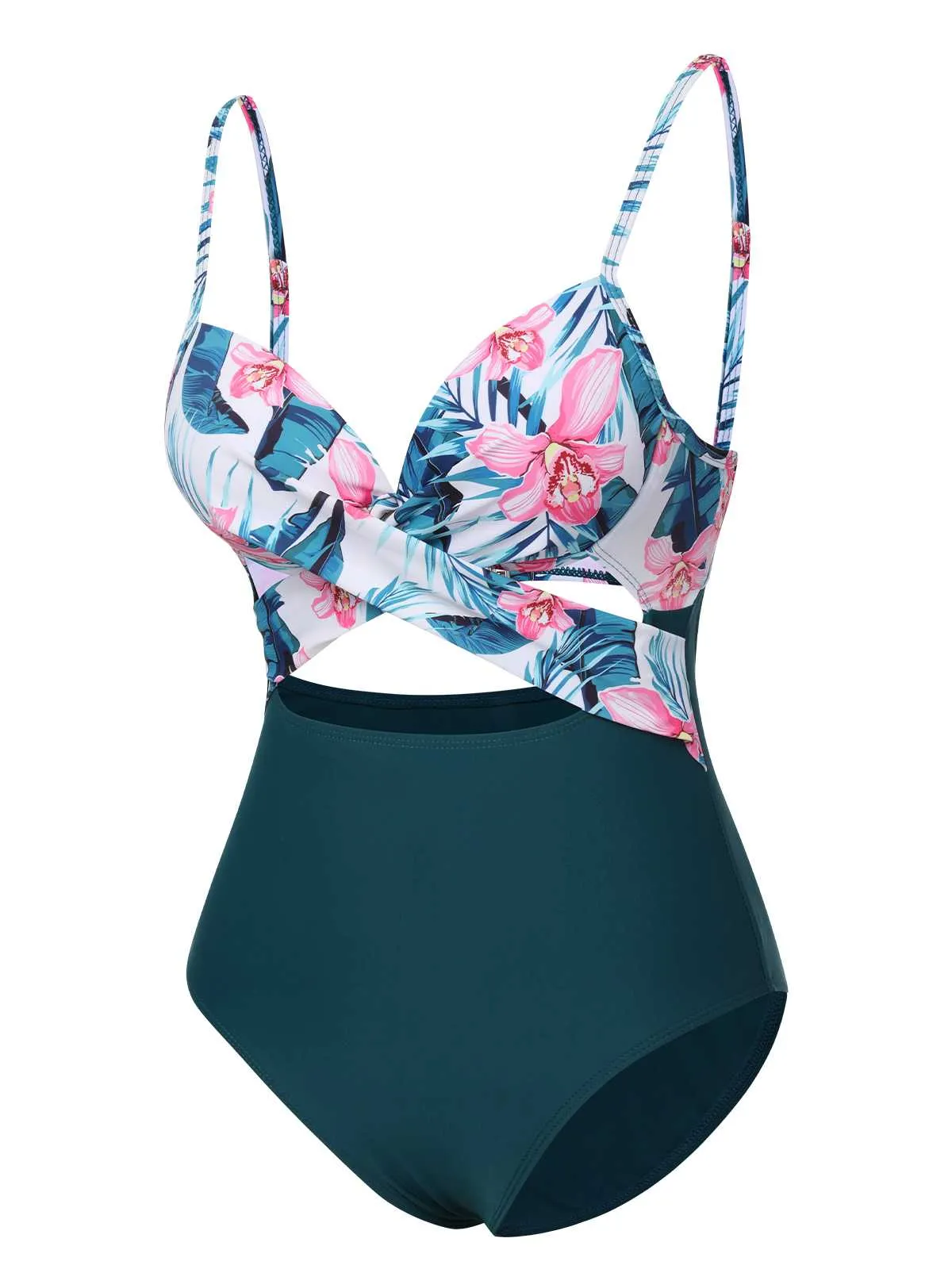 Lake Green 1930s Spaghetti Strap Floral Swimsuit sold by Retro Stage product image thumbnail 2