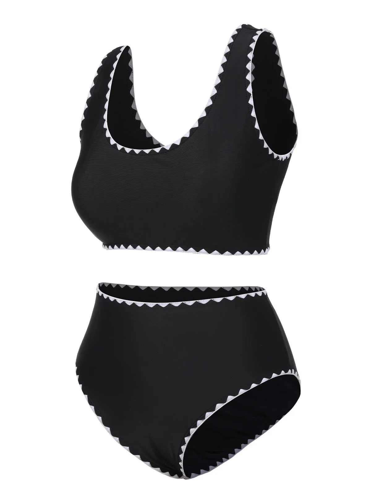 Black 1950s Solid Jagged Edge Swimsuit sold by Retro Stage product image thumbnail 2