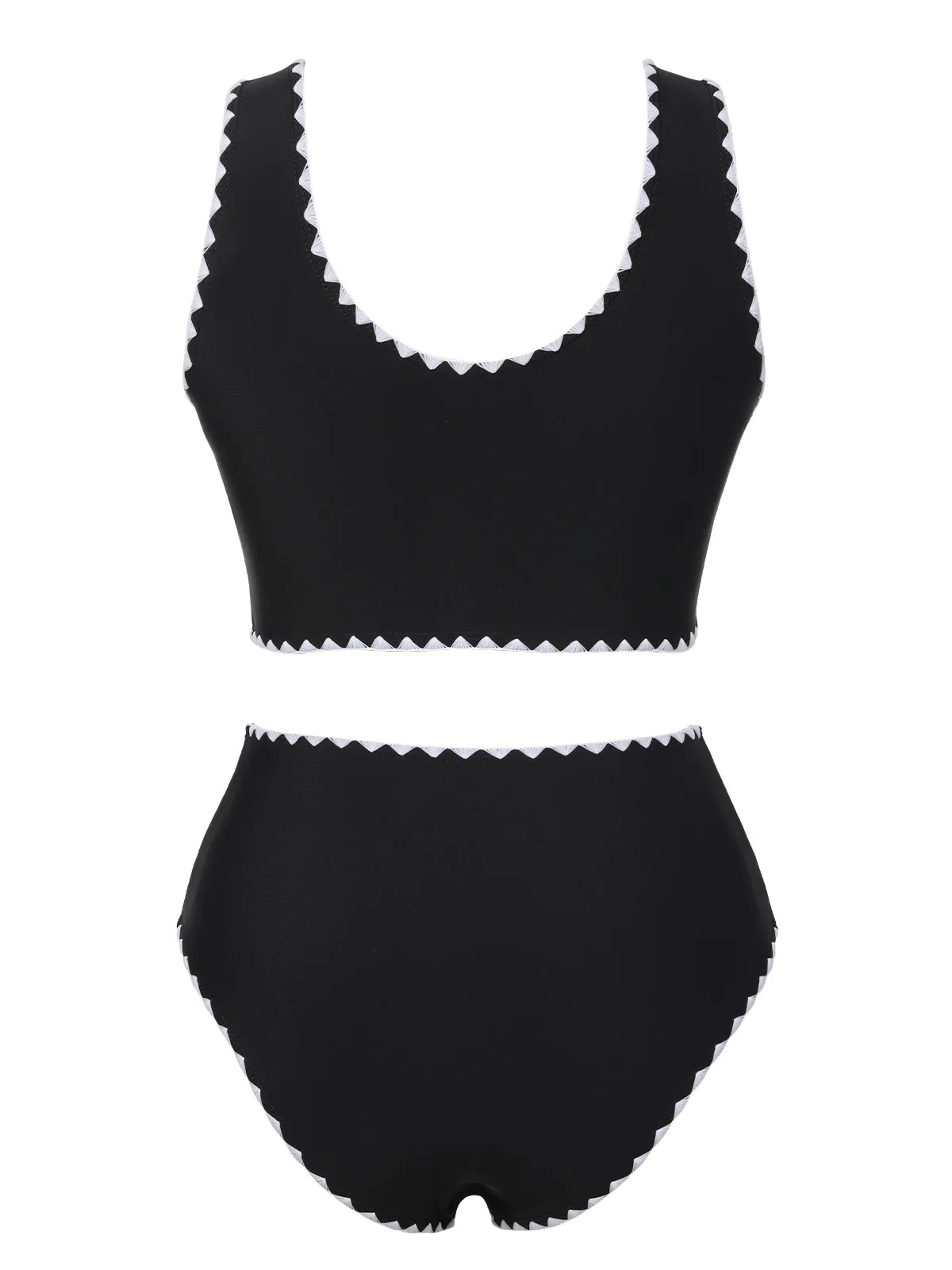Black 1950s Solid Jagged Edge Swimsuit sold by Retro Stage product image thumbnail 3