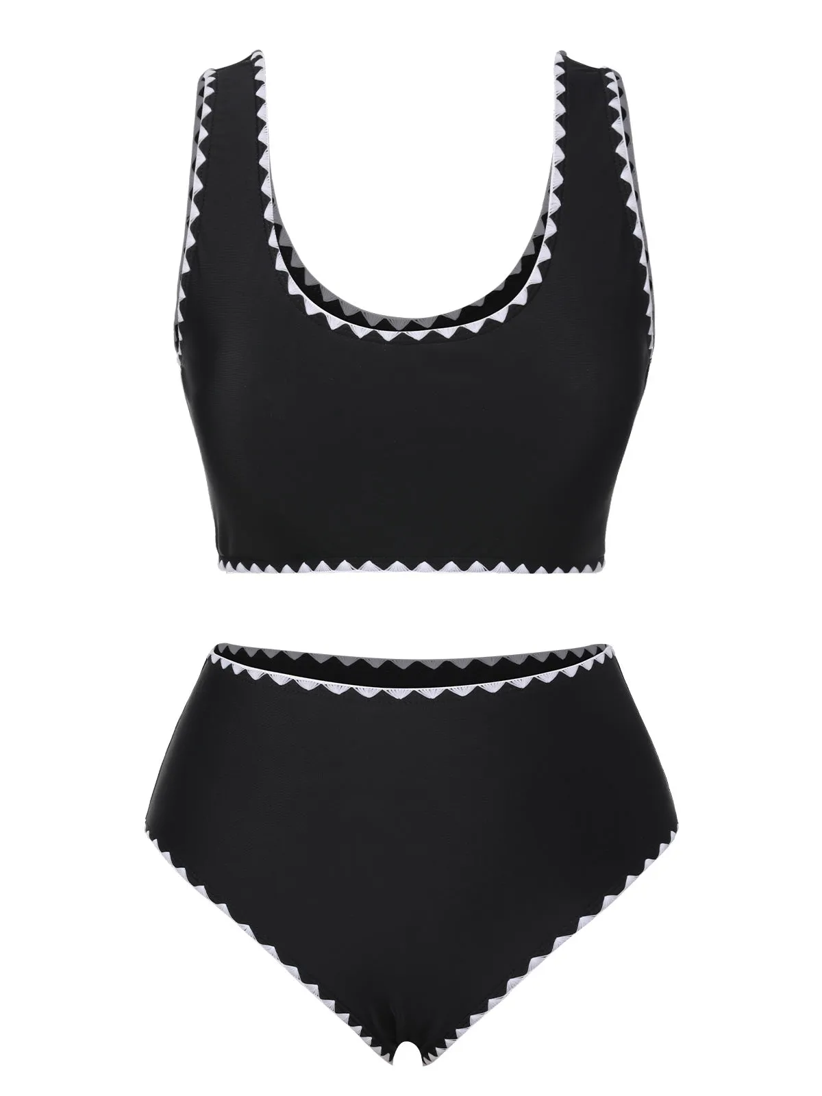 Black 1950s Solid Jagged Edge Swimsuit sold by Retro Stage