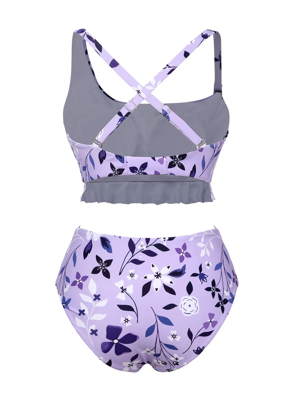 Purple 1930s Floral Irregular Shoulder Straps Swimsuit sold by Retro Stage product image thumbnail 3