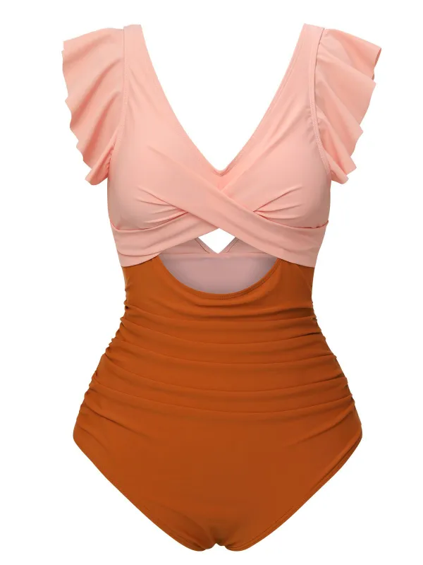 Skin & Orange 1940s Ruffle Cutout Swimsuit sold by Retro Stage