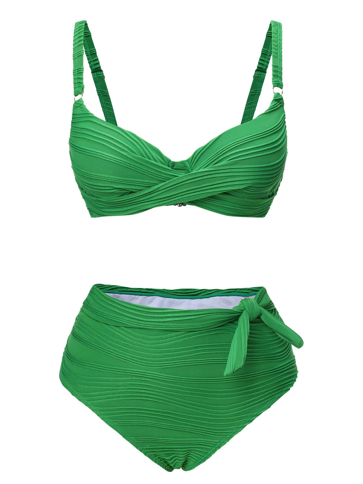 Green 1960s Pleated Solid Swimsuit sold by Retro Stage