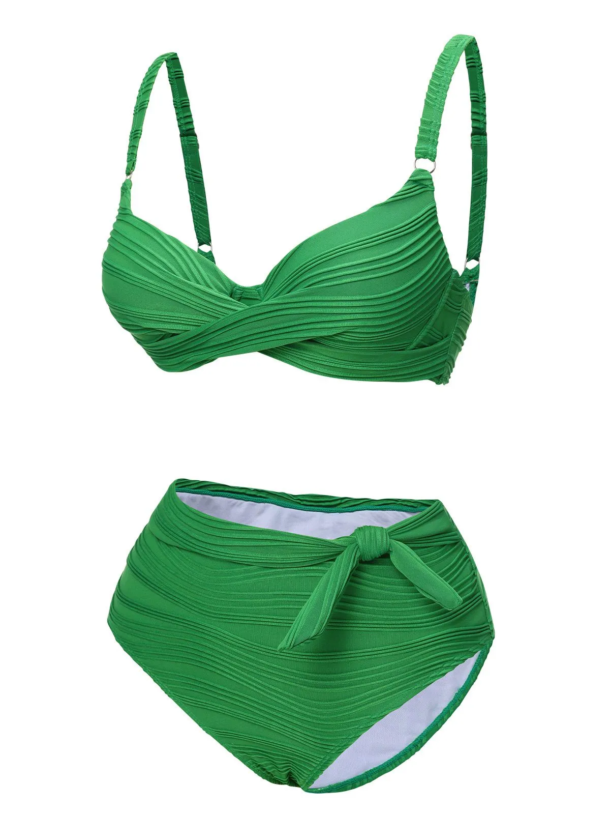 Green 1960s Pleated Solid Swimsuit sold by Retro Stage product image thumbnail 2