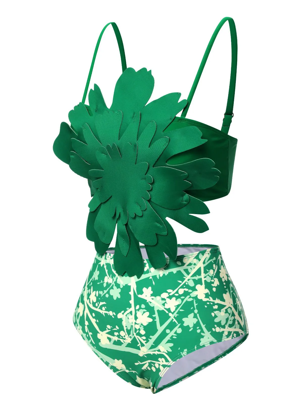 Green 1960S 3D Floral Strap Swimsuit sold by Retro Stage product image thumbnail 2