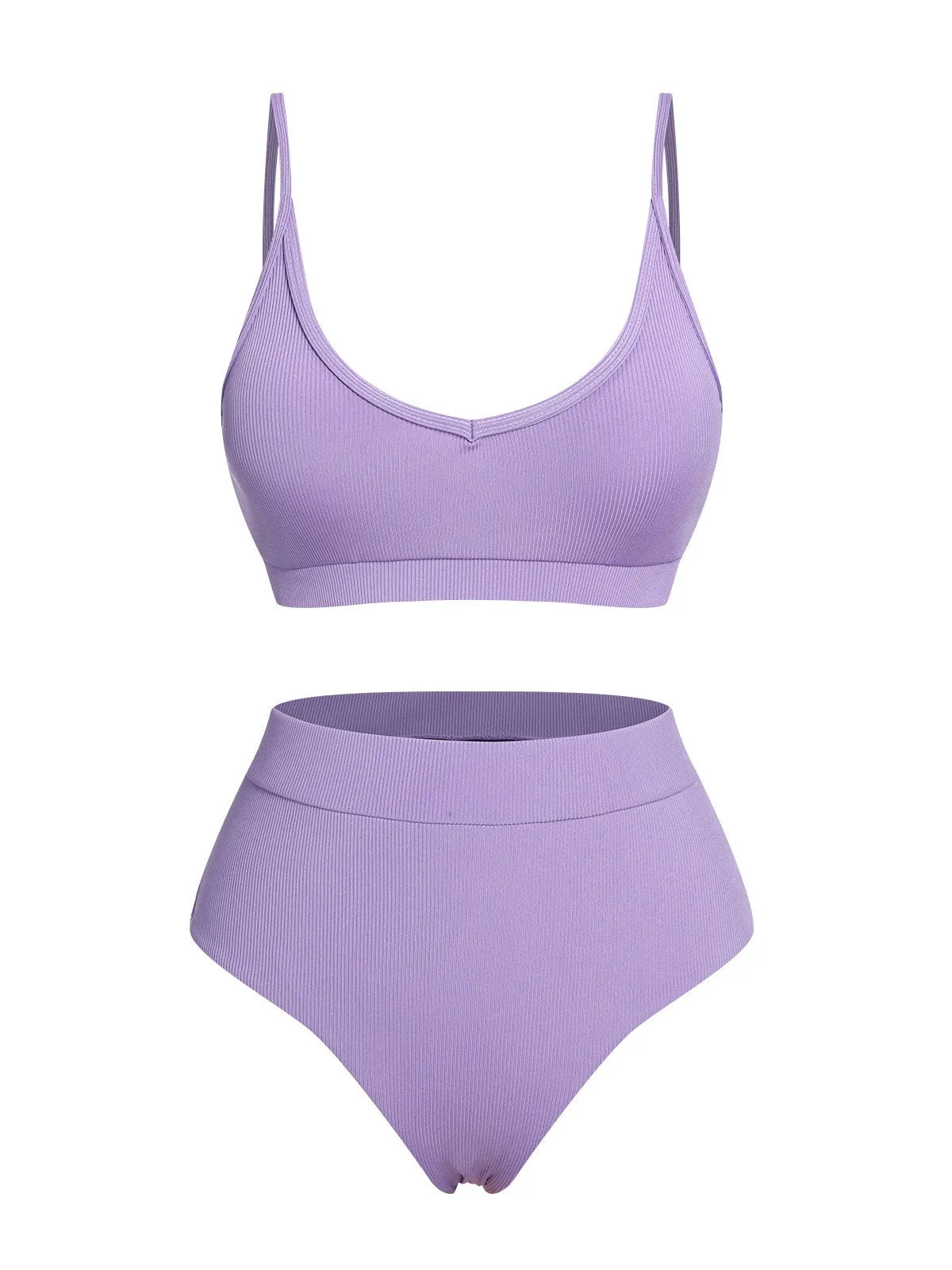 Purple 1950s Spaghetti Straps Solid Swimsuit sold by Retro Stage