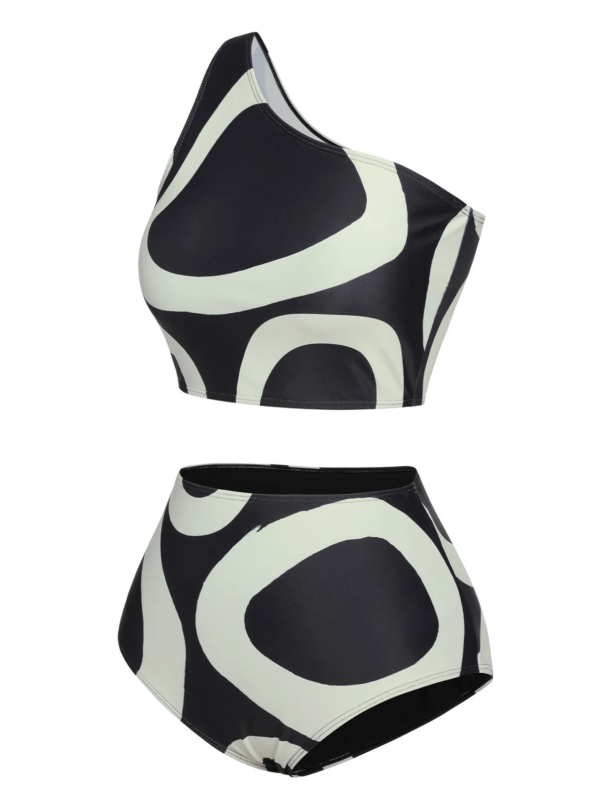Black 1950s Geometric One-Shoulder Swimsuit sold by Retro Stage product image thumbnail 2