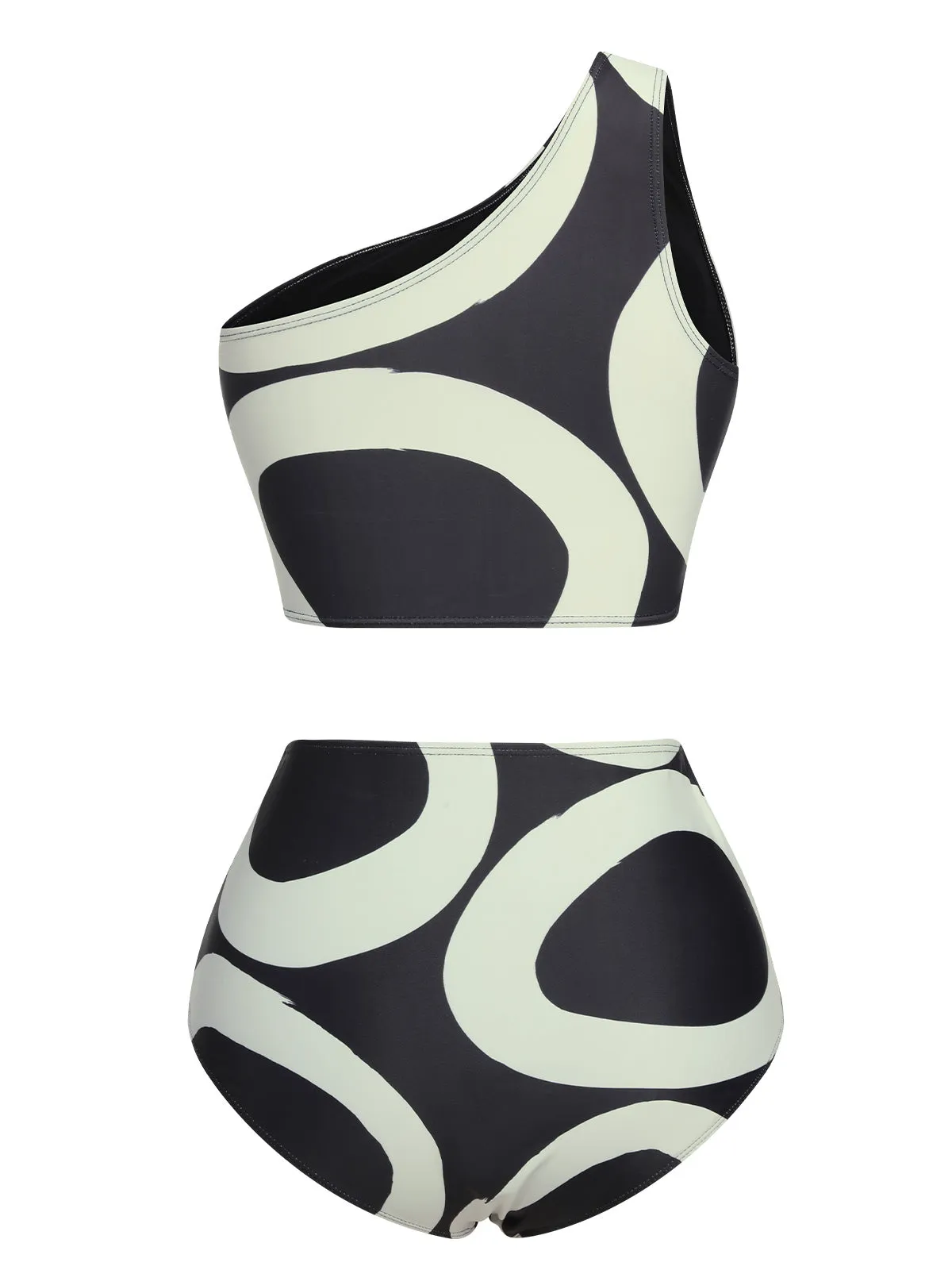 Black 1950s Geometric One-Shoulder Swimsuit sold by Retro Stage product image thumbnail 3