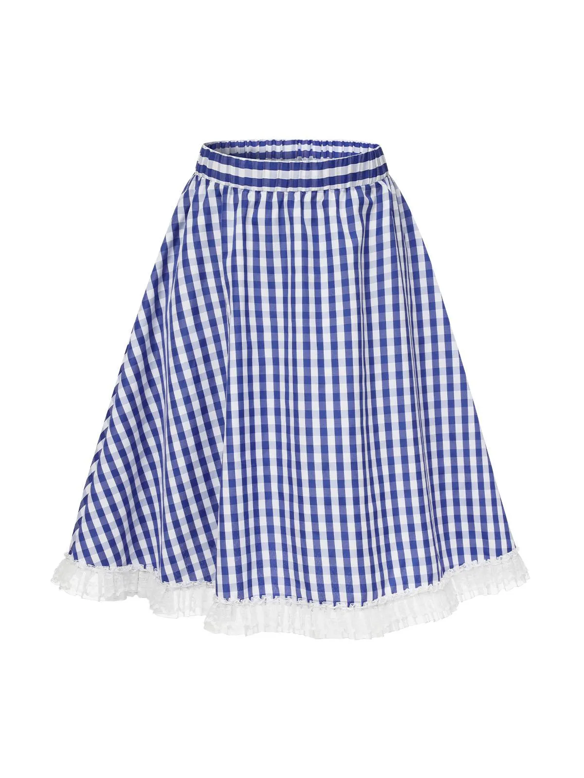 Blue & White 1950s Lace Patchwork Plaid Skirt sold by Retro Stage product image thumbnail 2