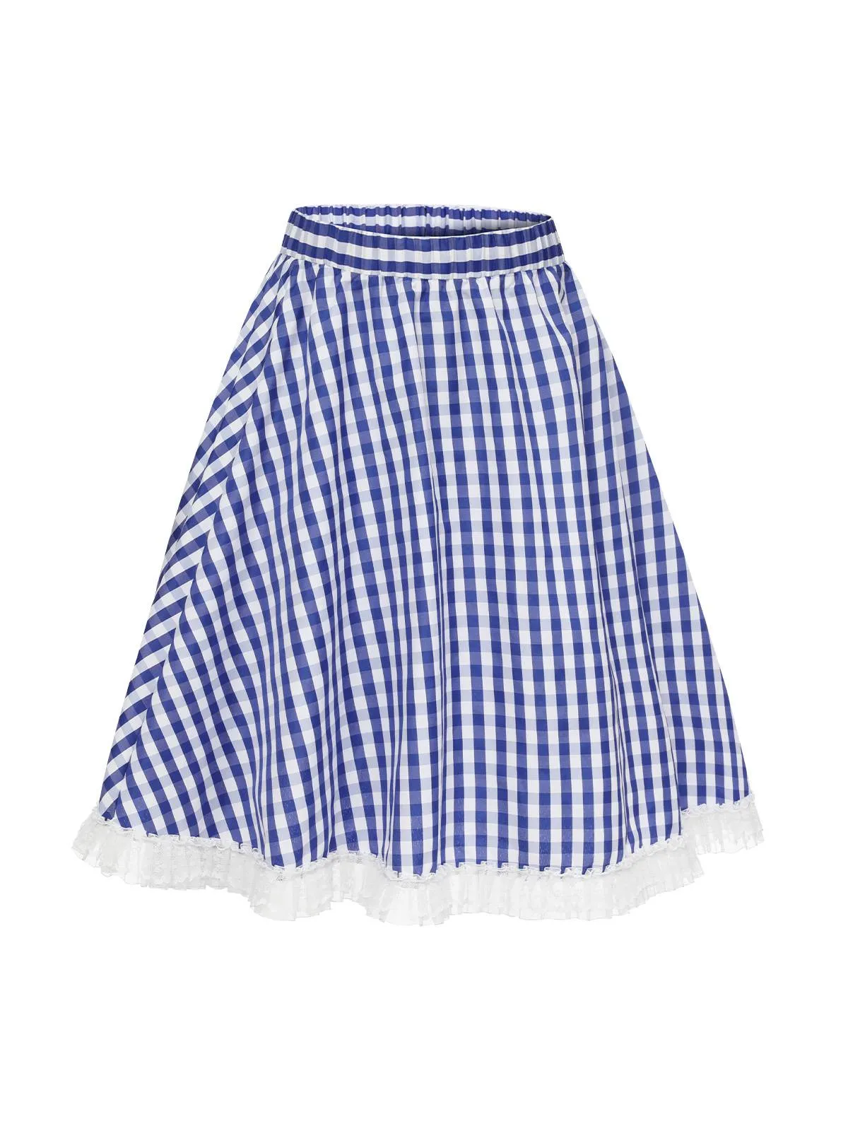 Blue & White 1950s Lace Patchwork Plaid Skirt sold by Retro Stage product image thumbnail 3
