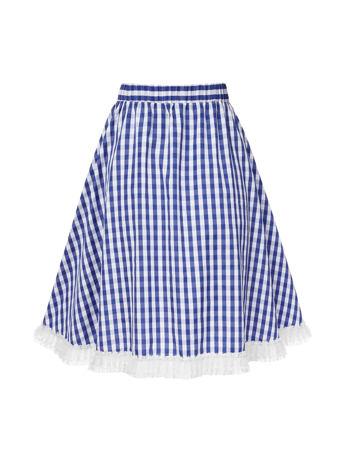Blue & White 1950s Lace Patchwork Plaid Skirt sold by Retro Stage product image thumbnail 4
