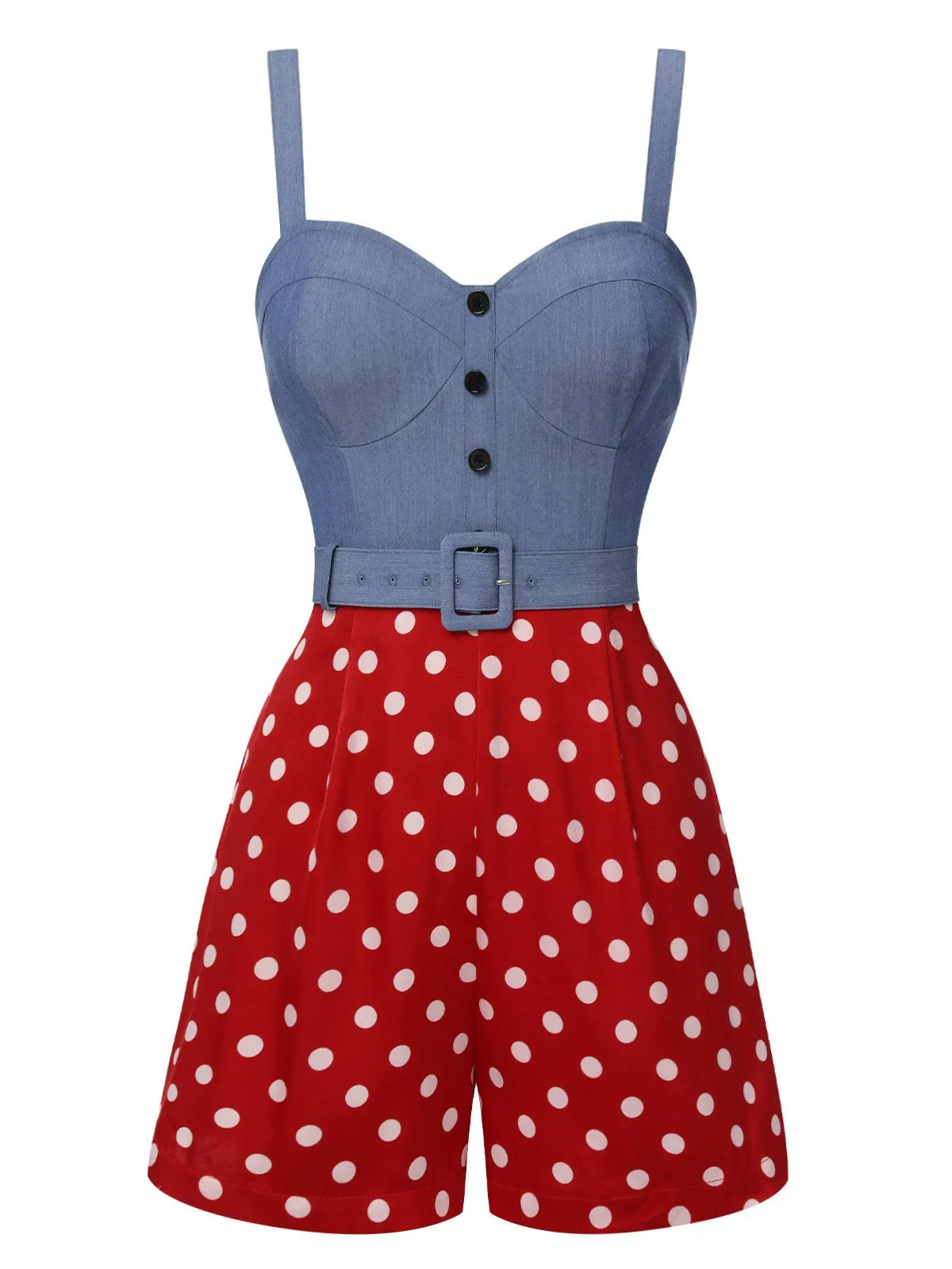 Blue 1960s Polka Dots Spaghetti Straps Romper sold by Retro Stage product image thumbnail 2