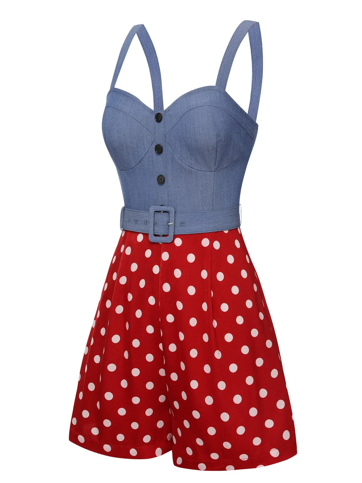 Blue 1960s Polka Dots Spaghetti Straps Romper sold by Retro Stage product image thumbnail 3