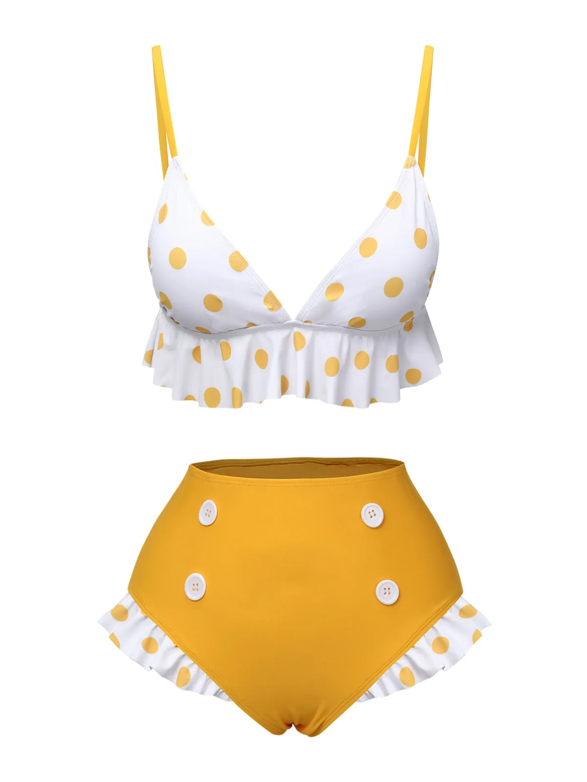 Yellow 1940s Polka Dot Ruffle Swimsuit sold by Retro Stage product image thumbnail 2
