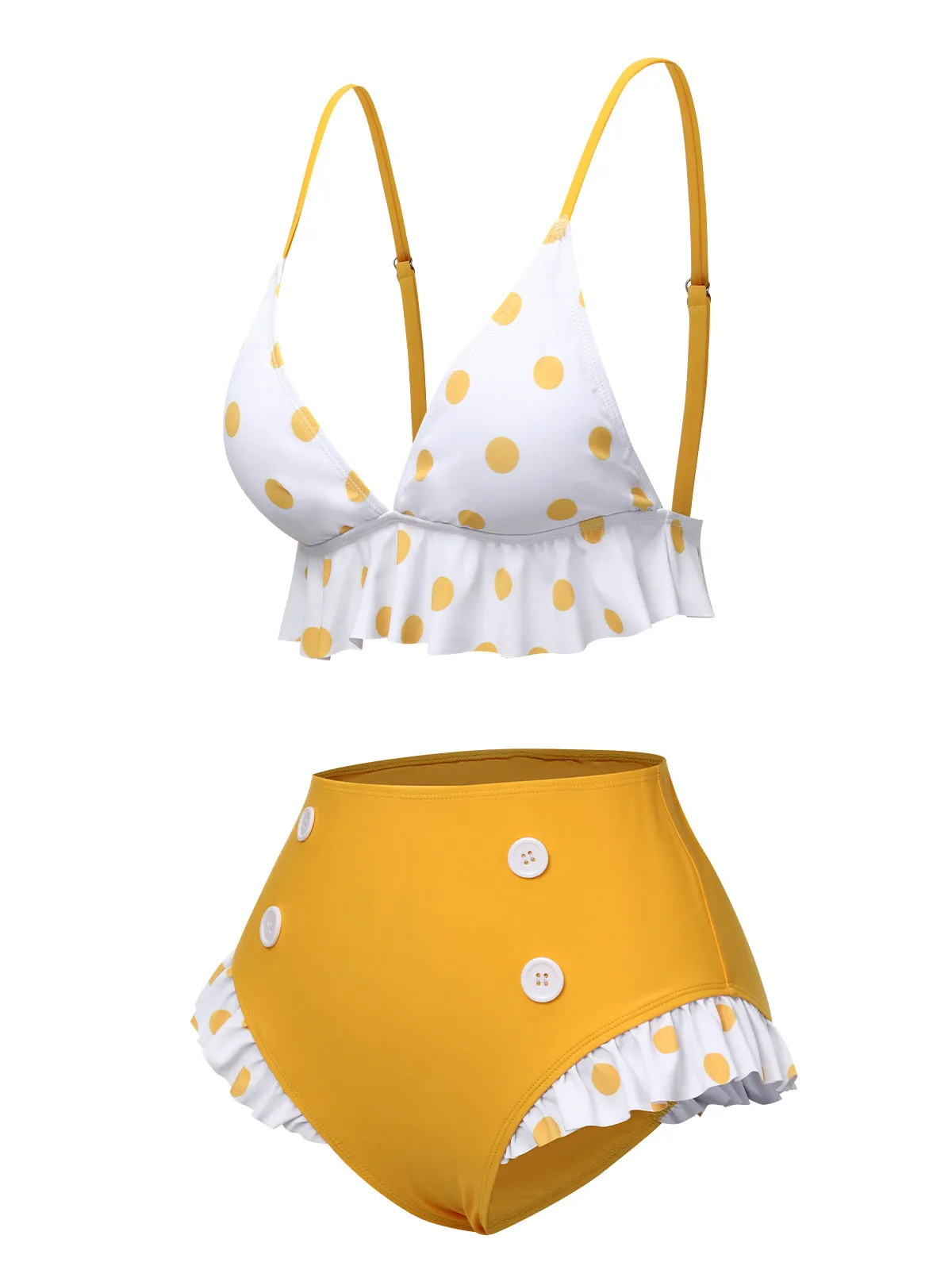 Yellow 1940s Polka Dot Ruffle Swimsuit sold by Retro Stage product image thumbnail 3