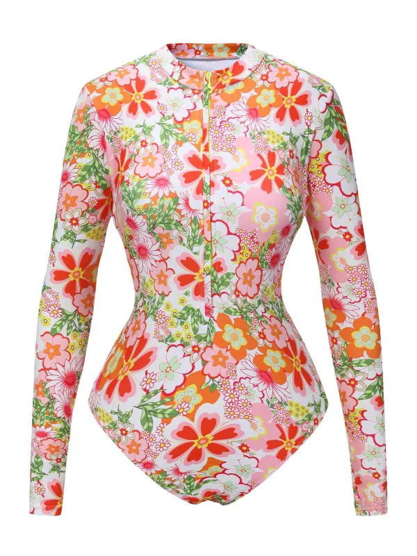 1970s Colorful Floral Print One-Piece Swimsuit sold by Retro Stage