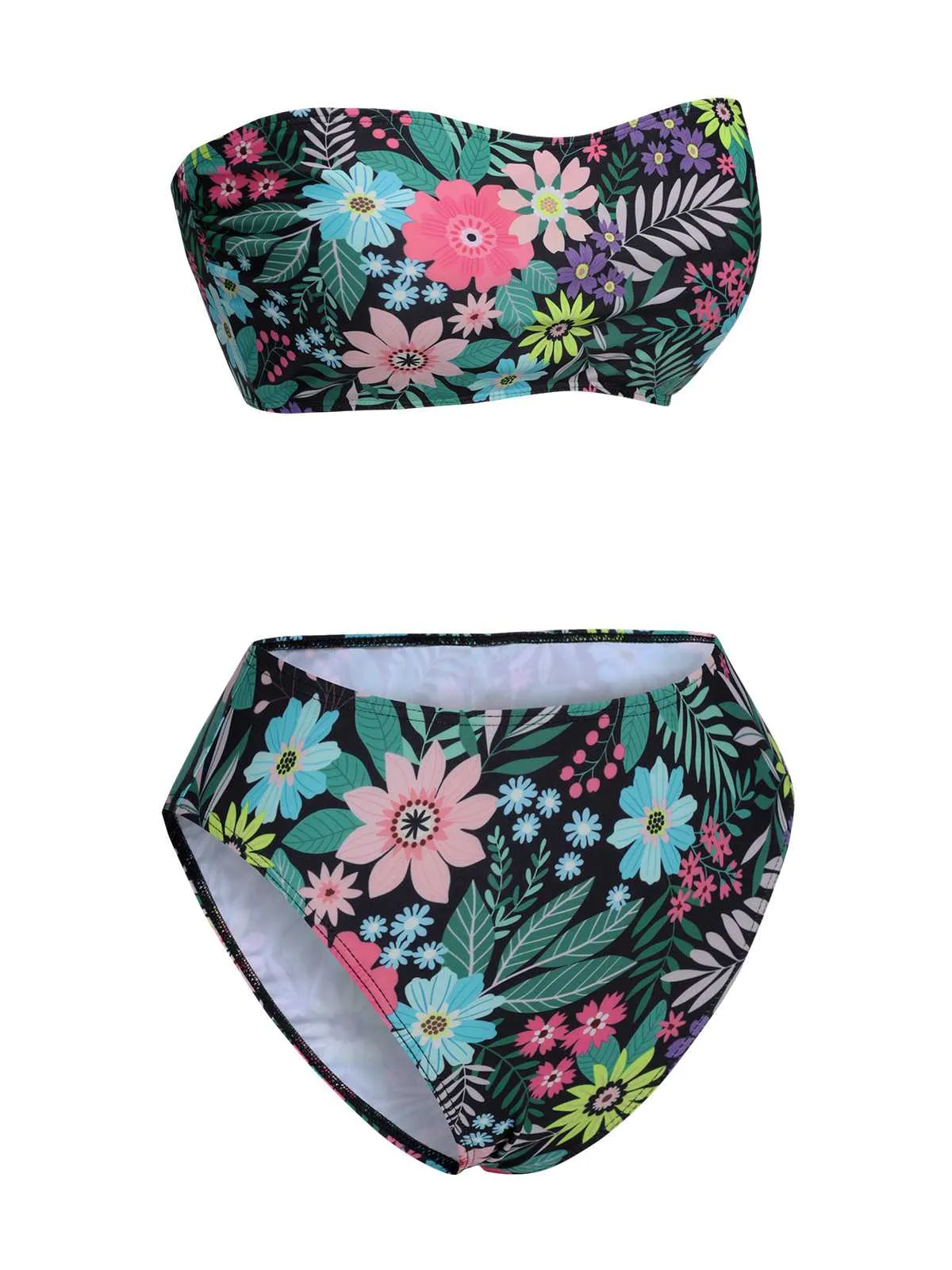 Black 1950s Bandeau Floral Swimsuit sold by Retro Stage product image thumbnail 2