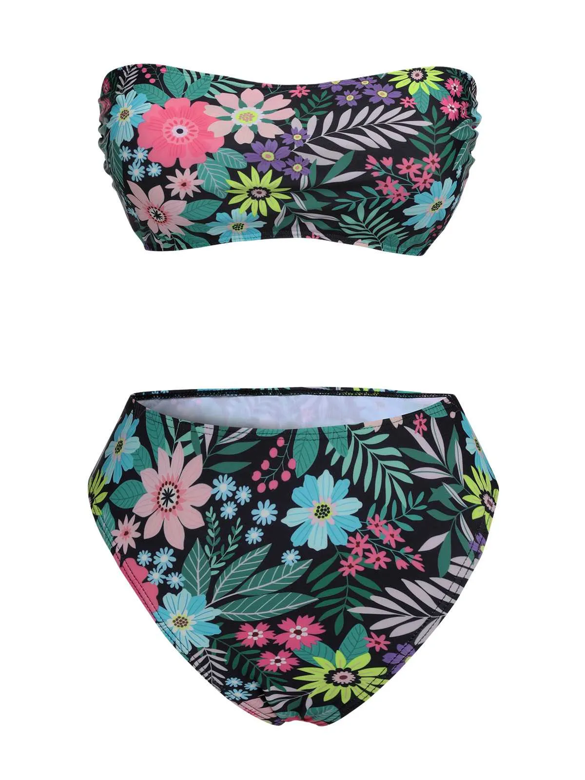 Black 1950s Bandeau Floral Swimsuit sold by Retro Stage