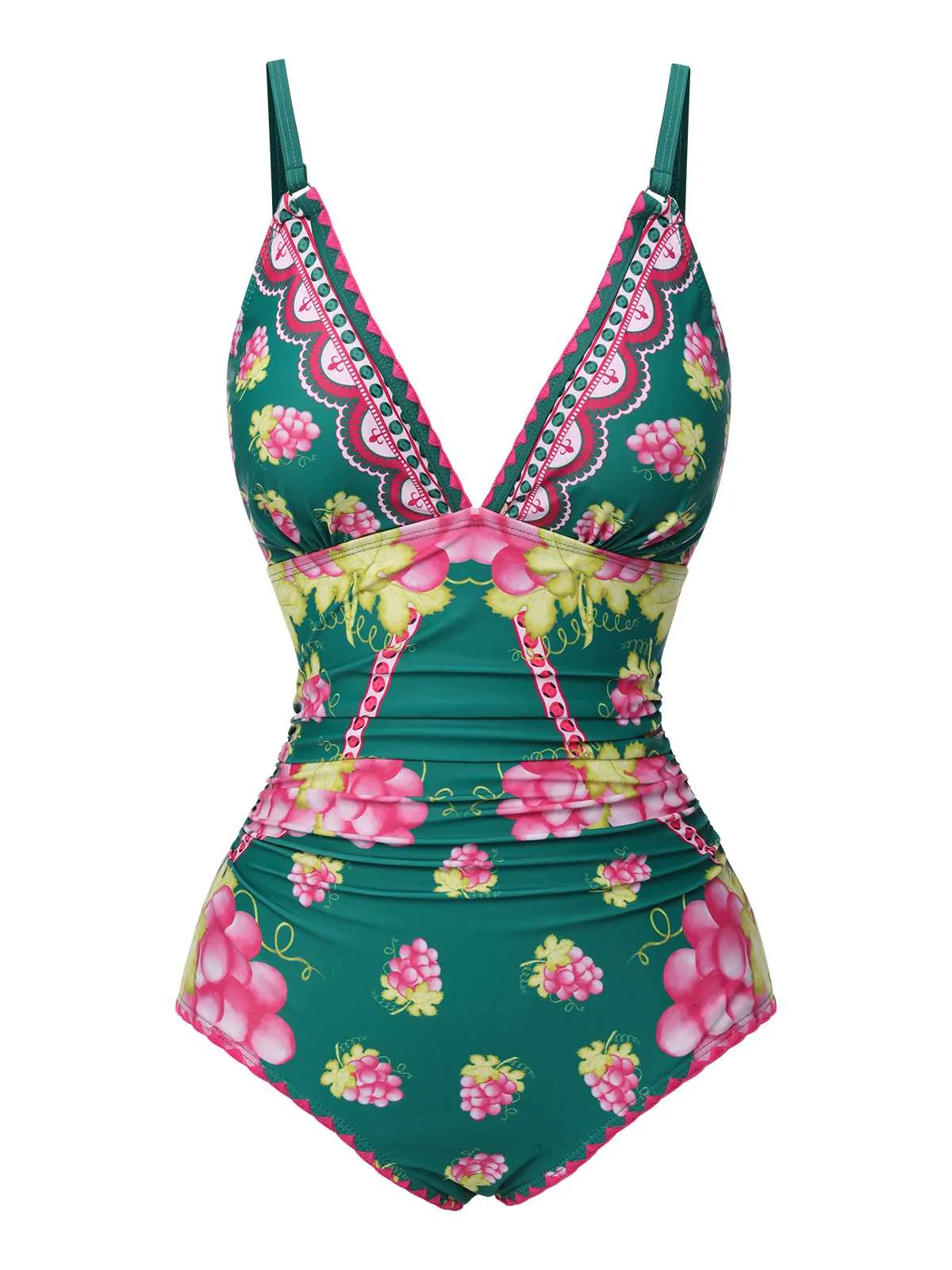 1950s Deep V Grape One-Piece Swimsuit sold by Retro Stage