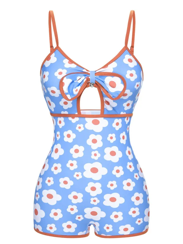 1930s Spaghetti Straps Cartoon Flowers Boxer Swimsuit sold by Retro Stage