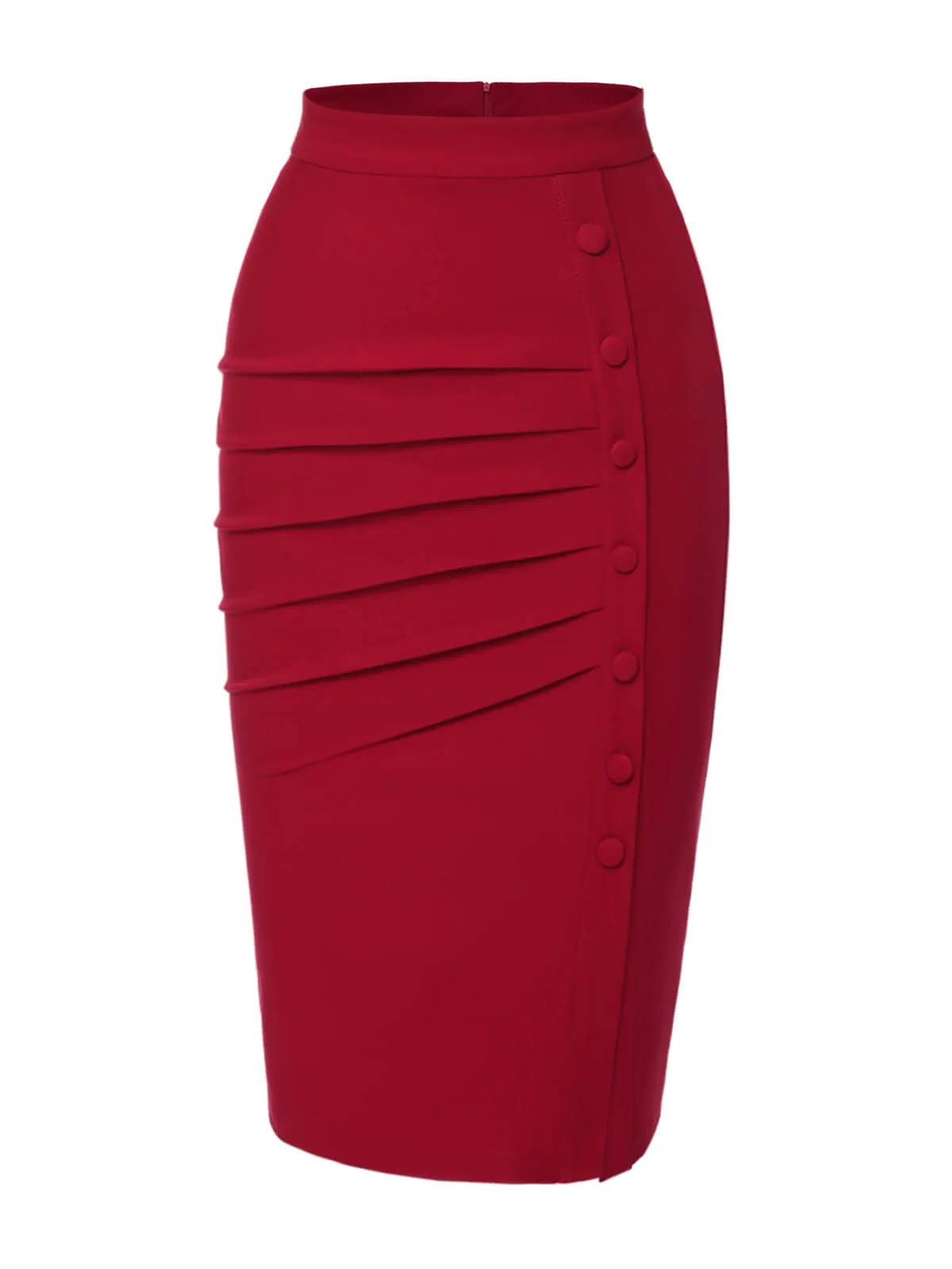 Red 1940s Pleated Button Pencil Skirt sold by Retro Stage product image thumbnail 4