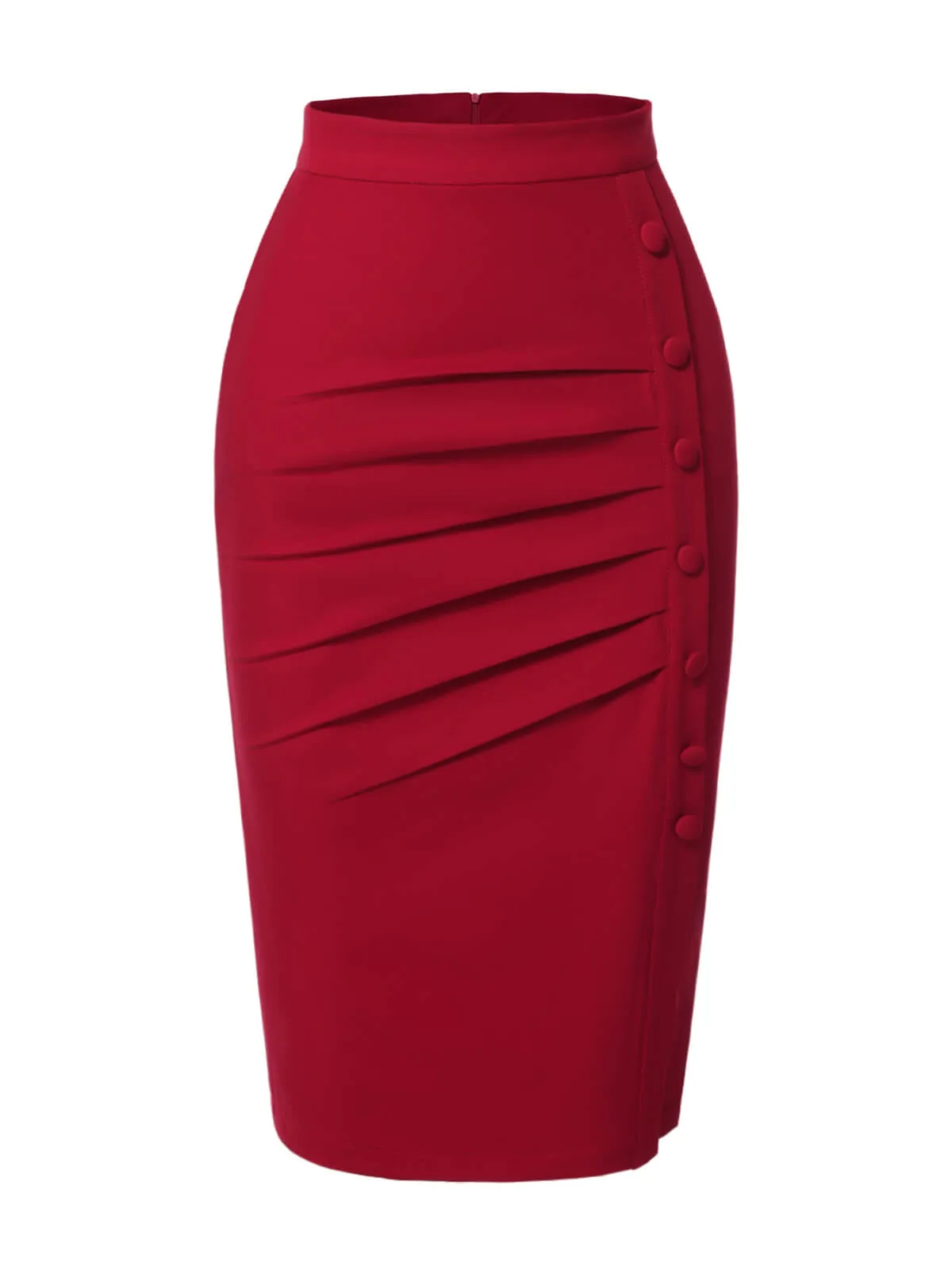 Red 1940s Pleated Button Pencil Skirt sold by Retro Stage product image thumbnail 2