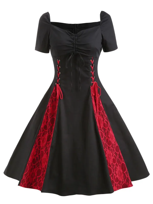 1980s Halloween Lace Patchwork Swing Dress sold by Retro Stage