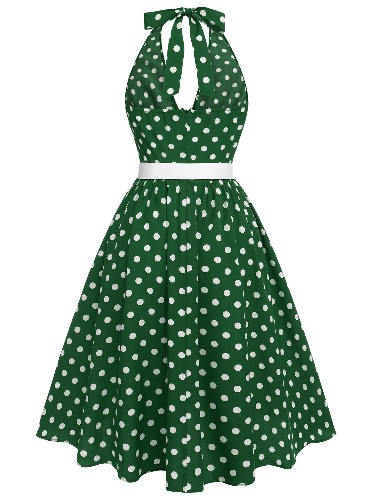 Green 1950s Polka Dot Halter Dress sold by Retro Stage product image thumbnail 3