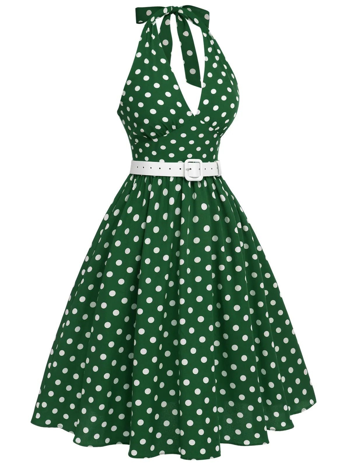 Green 1950s Polka Dot Halter Dress sold by Retro Stage product image thumbnail 2