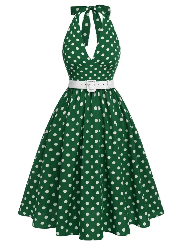 Green 1950s Polka Dot Halter Dress sold by Retro Stage