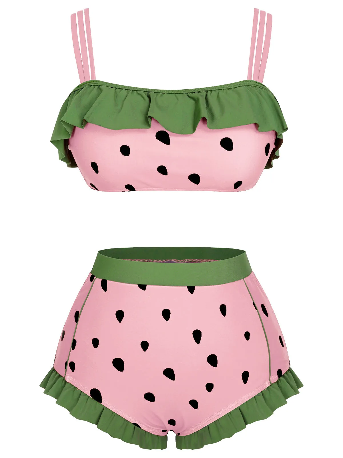 Pink 1950s Strawberry Ruffle Strap Swimsuit sold by Retro Stage
