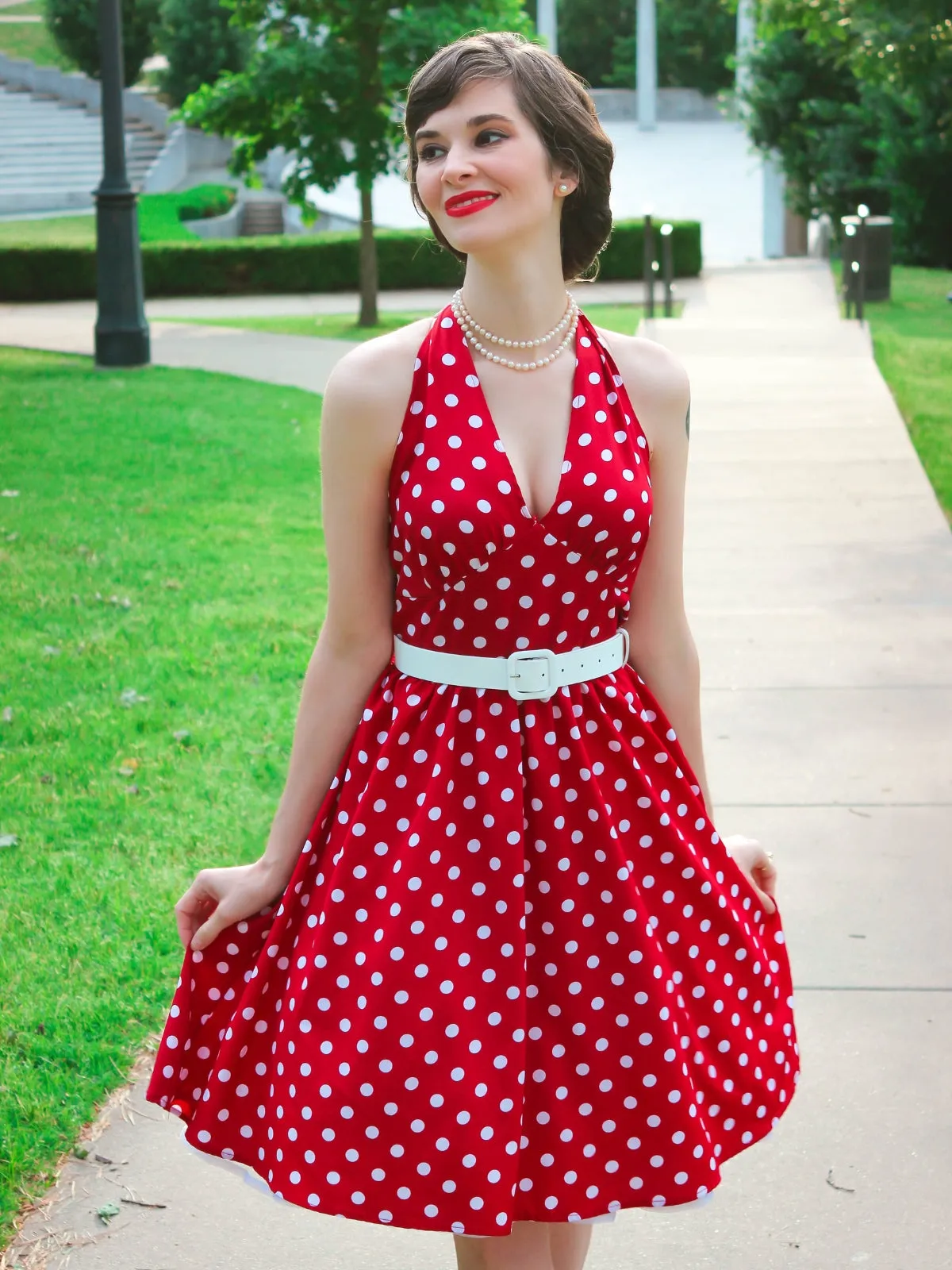 Red 1950s Polka Dot Halter Dress sold by Retro Stage