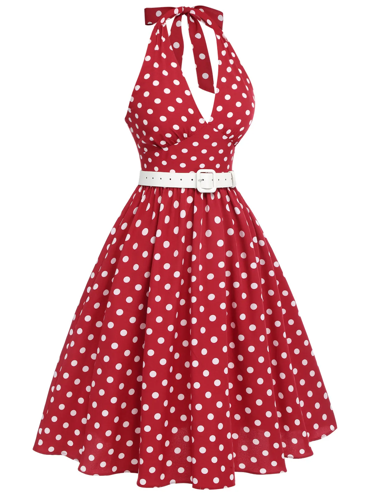 Red 1950s Polka Dot Halter Dress sold by Retro Stage product image thumbnail 4