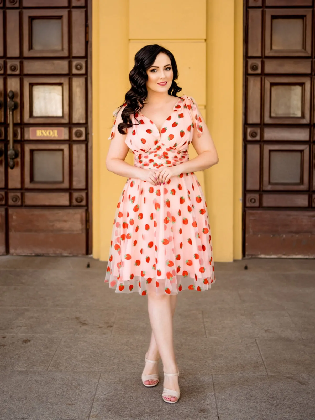 Pink 1950s Strawberry Mesh Swing Dress sold by Retro Stage