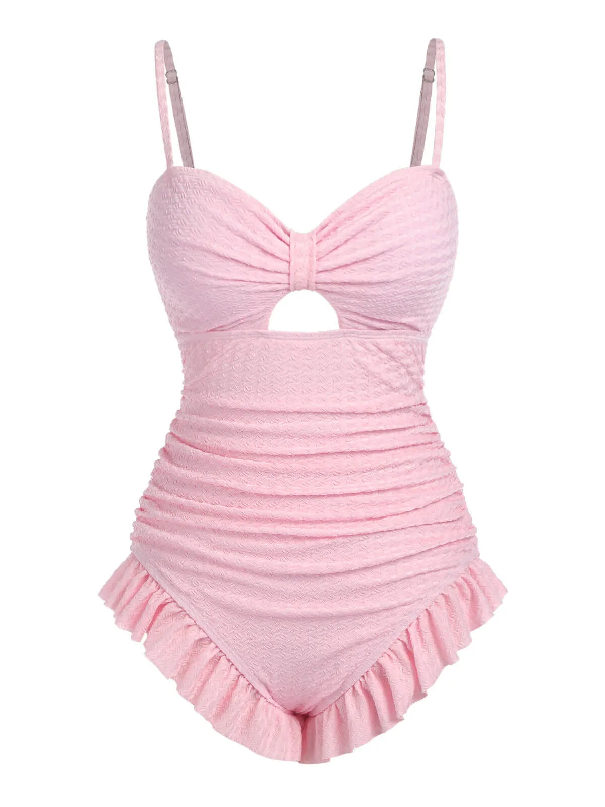 Pale Pink 1950s Solid Ruched Swimsuit sold by Retro Stage product image thumbnail 3
