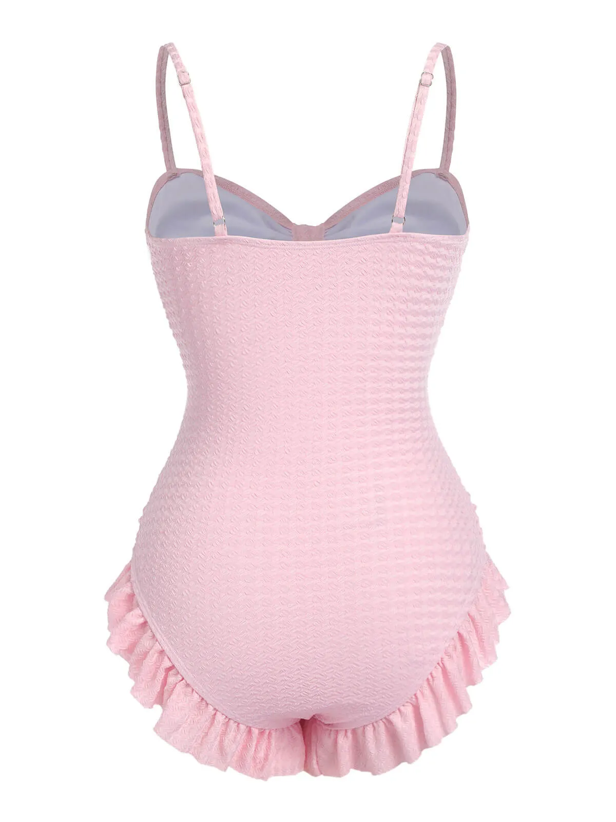 Pale Pink 1950s Solid Ruched Swimsuit sold by Retro Stage product image thumbnail 5