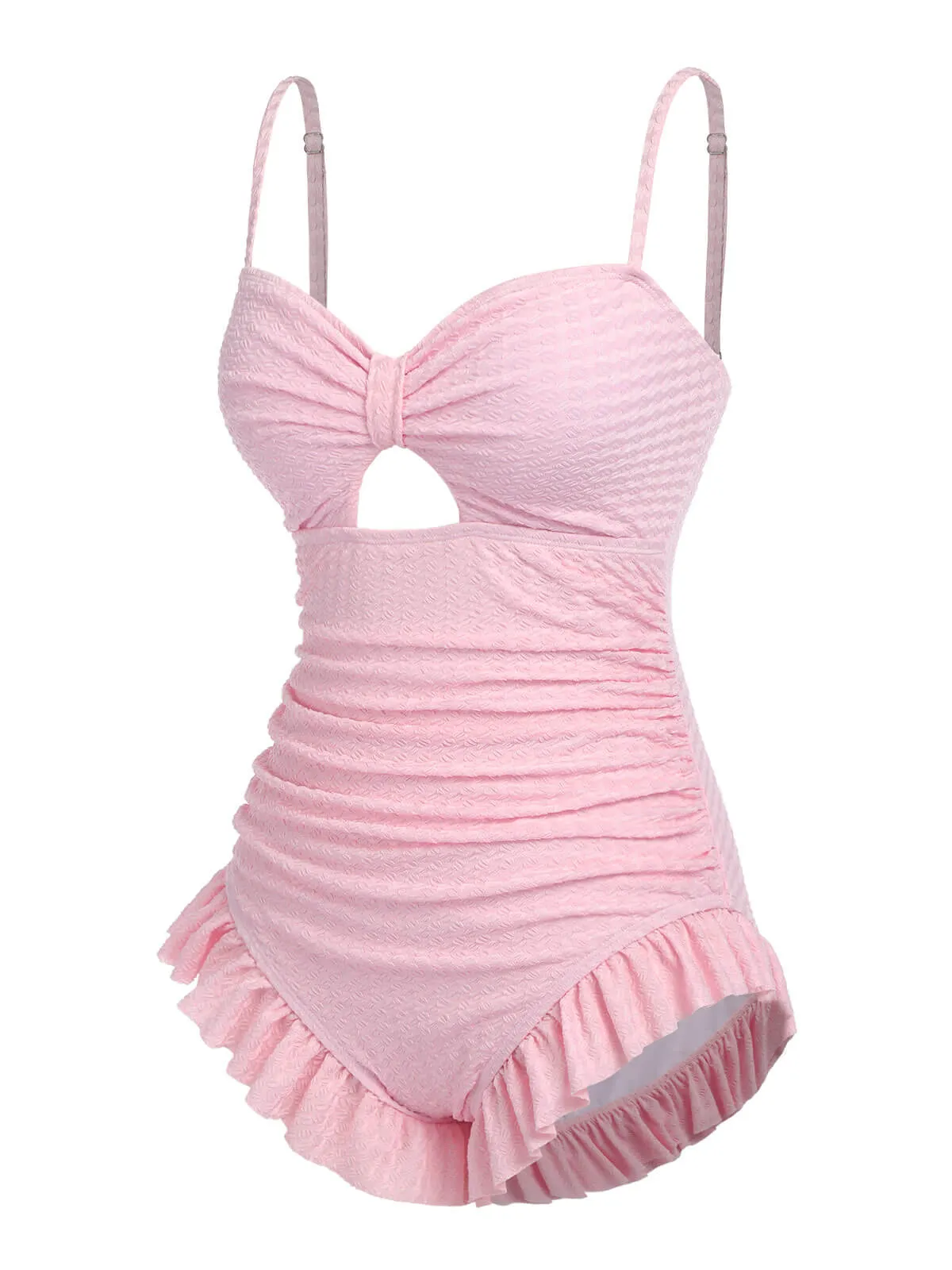 Pale Pink 1950s Solid Ruched Swimsuit sold by Retro Stage product image thumbnail 4