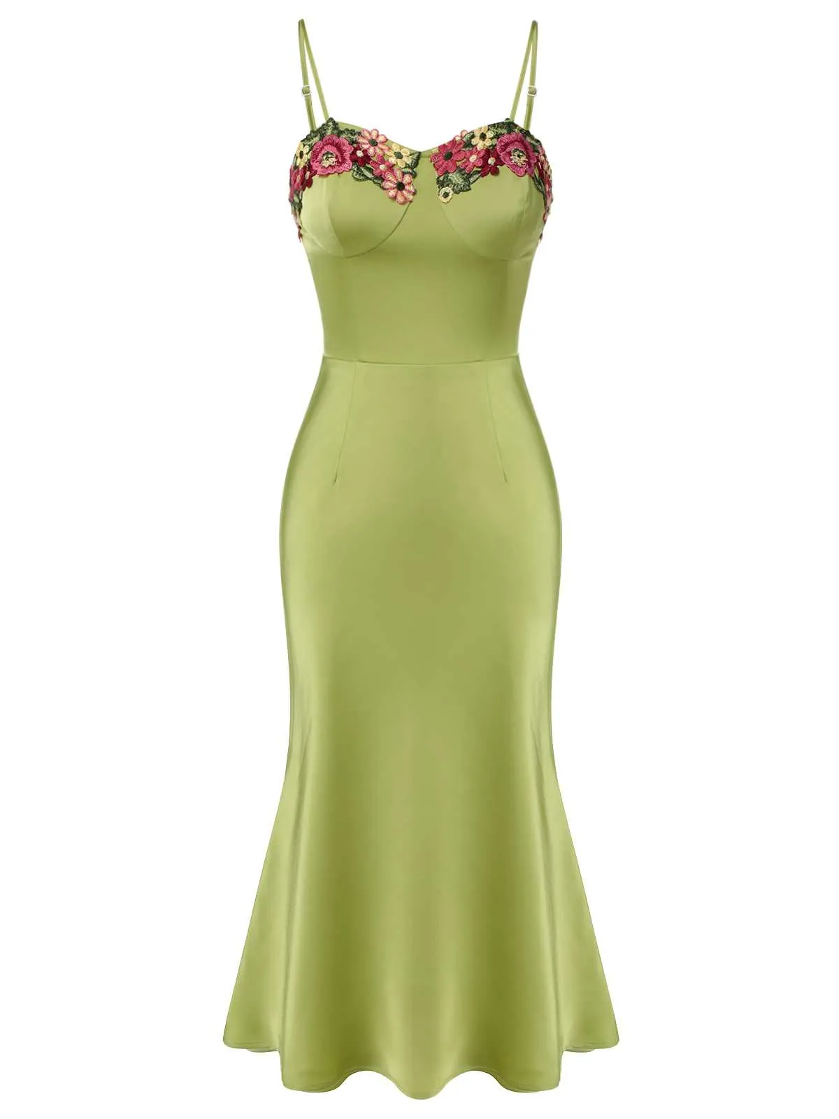 Green 1960s Spaghetti Strap 3D Floral Dress sold by Retro Stage product image thumbnail 3