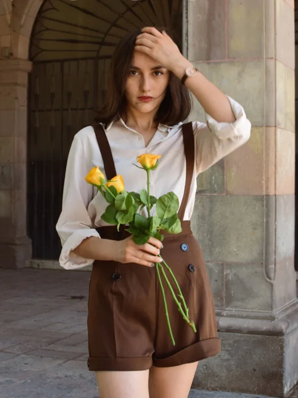 Deep Brown 1940s Buttons Overalls Shorts made by Retro Stage