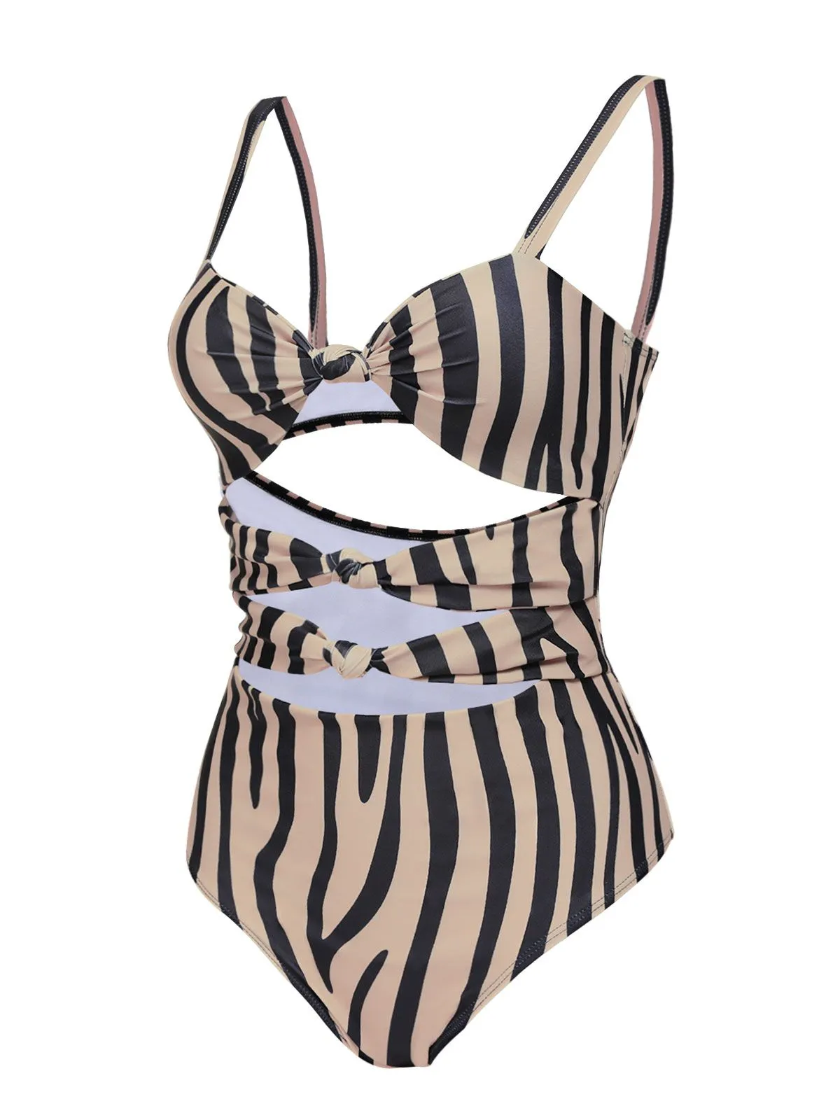 Brown Zebra Print Cutout One-Piece Swimsuit sold by Retro Stage product image thumbnail 4