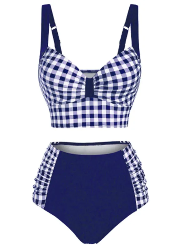 1940s Plaid Spaghetti Strap Patchwork Bikini sold by Retro Stage