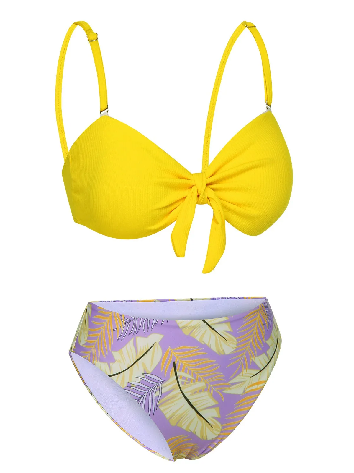 Yellow 1960s Plant Prints Halter Bow Swimsuit sold by Retro Stage product image thumbnail 2