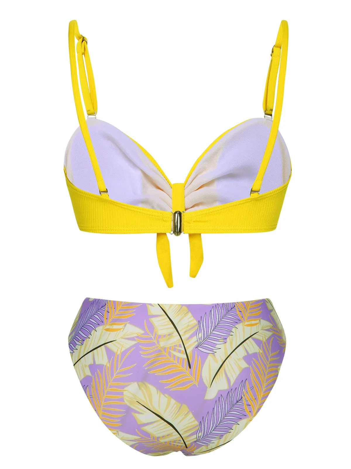 Yellow 1960s Plant Prints Halter Bow Swimsuit sold by Retro Stage product image thumbnail 3