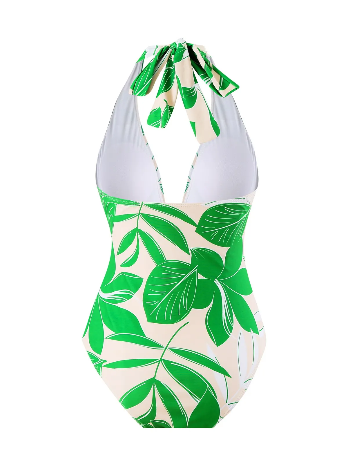 Green 1960s Plant Prints Halter One-Piece Swimsuit sold by Retro Stage product image thumbnail 2