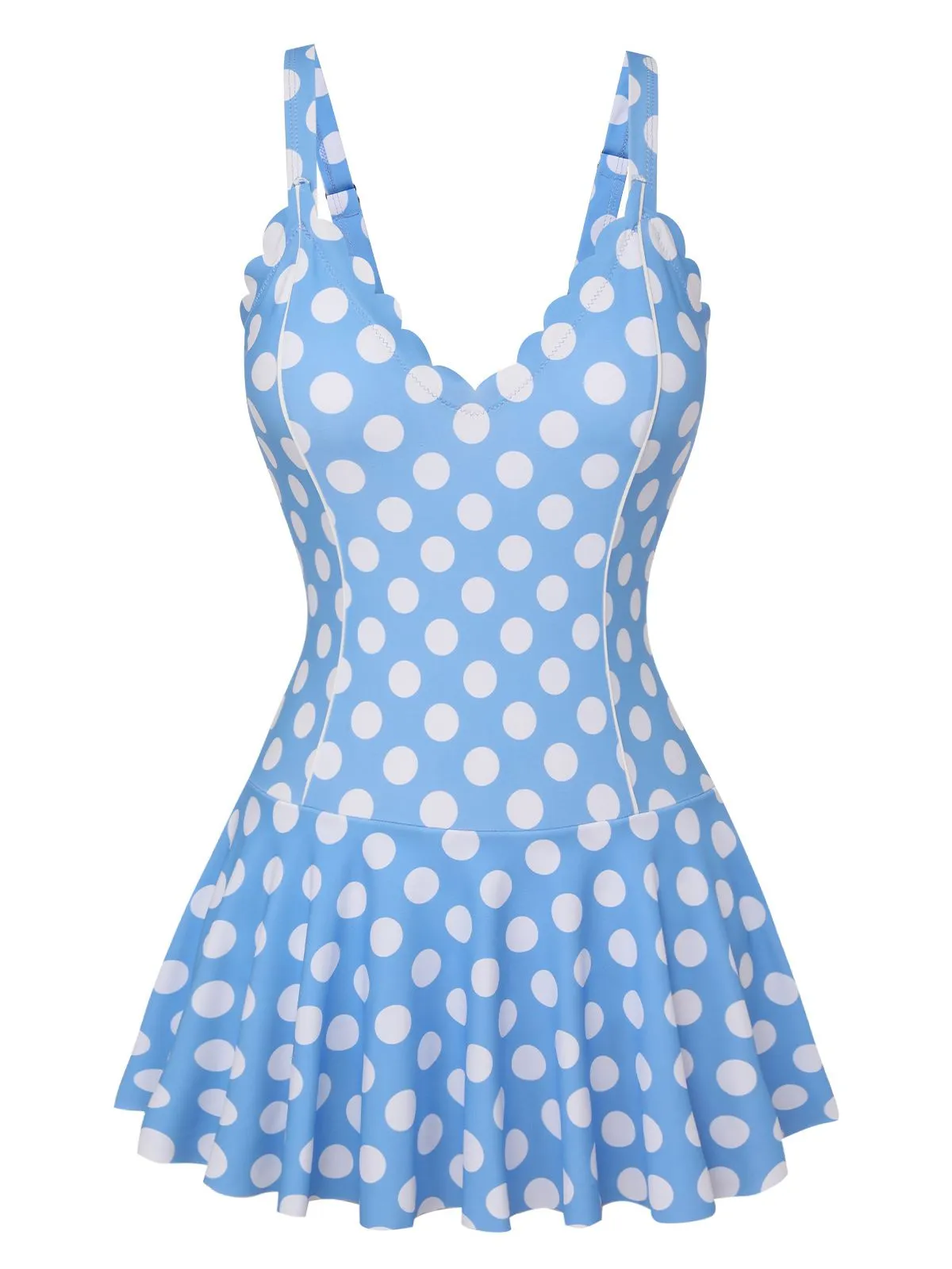 Blue 1960s Polka Dot Petal Neck Swimsuit sold by Retro Stage product image thumbnail 3