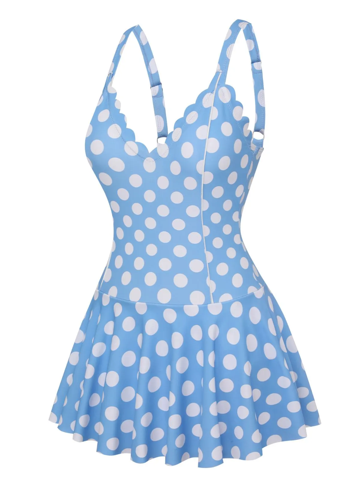 Blue 1960s Polka Dot Petal Neck Swimsuit sold by Retro Stage product image thumbnail 4