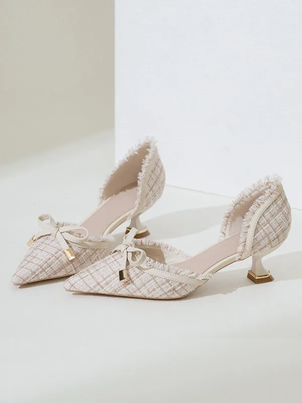 Retro Tweed Bow Kitten Pointed Heels sold by Retro Stage