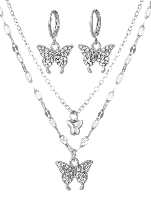 Butterfly Rhinestone Necklace & Earring Set sold by Retro Stage