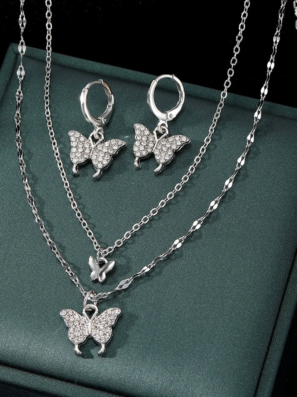 Butterfly Rhinestone Necklace & Earring Set sold by Retro Stage product image thumbnail 3