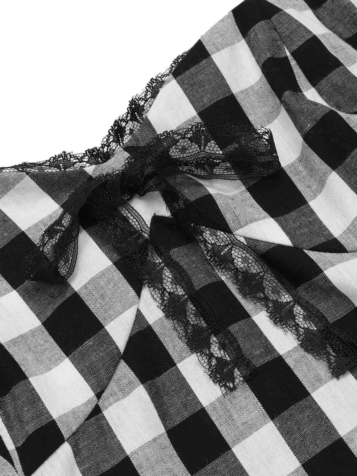 Black 1950s Plaid Halter Lace Bow Top sold by Retro Stage product image thumbnail 5